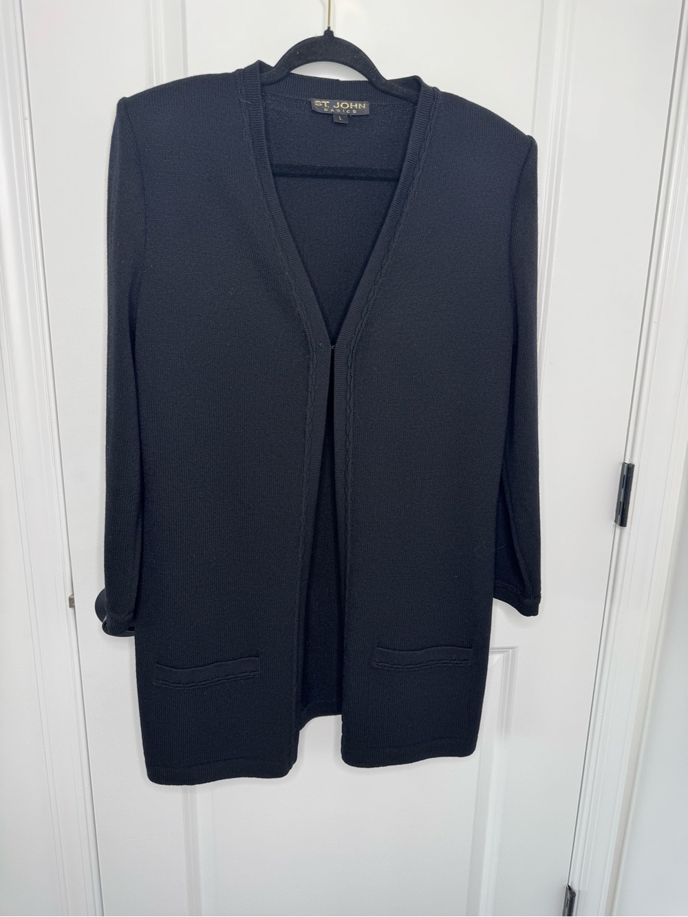 St. John Black Open-Front Santana Knit Cardigan large